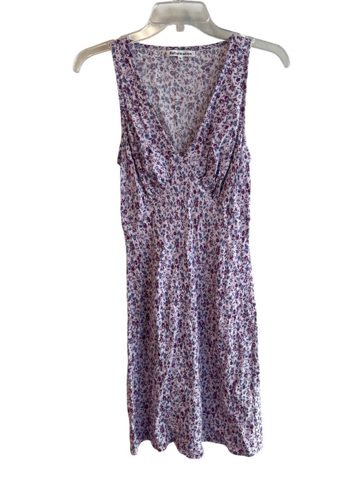 Reformation Size M Purple Viscose & Rayon V Neck Sleeveless Floral Print Dress Purple / M