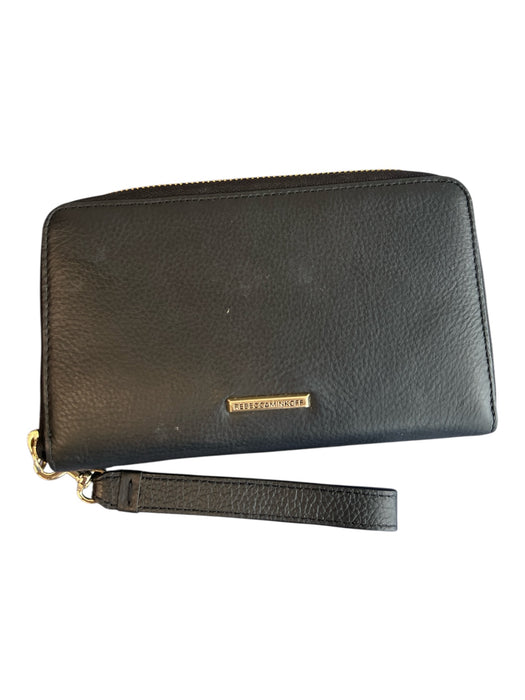Rebecca Minkoff Black Leather Gold hardware Zipper Closure Wrist Strap Wallets Black