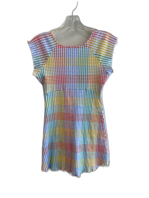 Love Shack Fancy Size M Multi Cotton Short Sleeve Plaid Scoop Neck Dress Multi / M