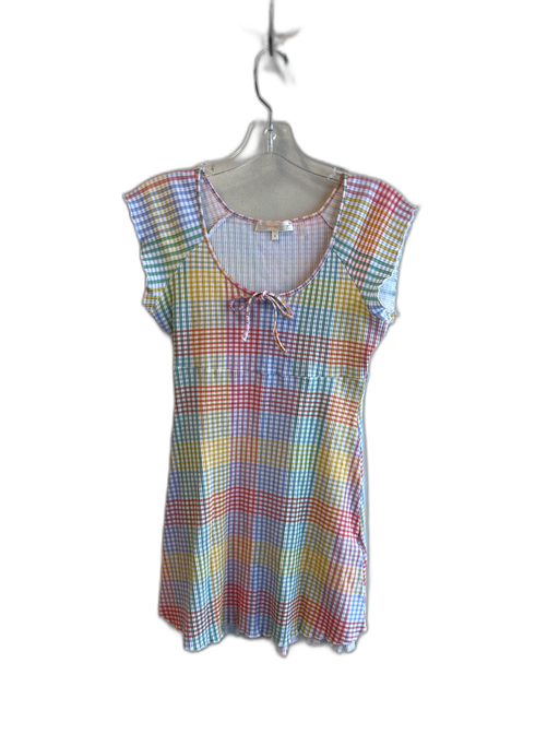 Love Shack Fancy Size M Multi Cotton Short Sleeve Plaid Scoop Neck Dress Multi / M