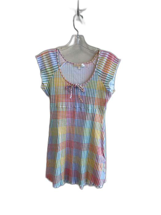 Love Shack Fancy Size M Multi Cotton Short Sleeve Plaid Scoop Neck Dress Multi / M
