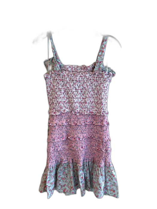 Love Shack Fancy Size M Pink Multi 100% Cotton Rouched Floral Print Tiered Dress Pink Multi / M