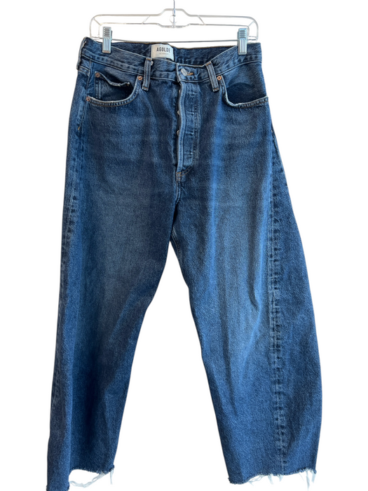 Agolde Size 30 Medium Wash Cotton Button Fly 5 Pocket Wide Leg Raw Hem Jeans Medium Wash / 30