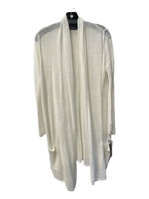 Polo Ralph Lauren Size L White Linen Blend Open Front Long Sleeve Knit Sweater White / L