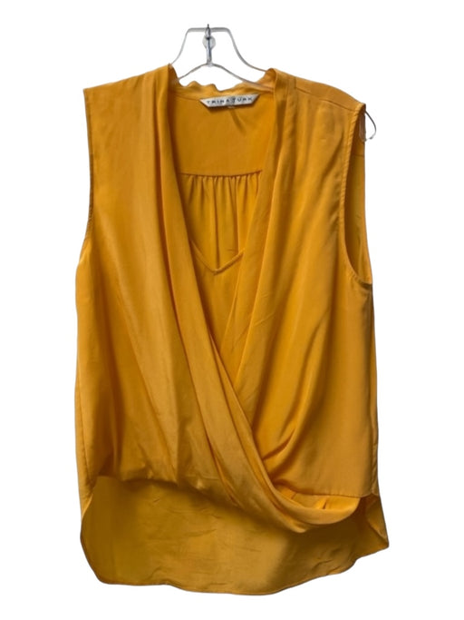 Trina Turk Size L Light Orange Silk V Neck Faux Wrap Sleeveless Hi Lo Top Light Orange / L