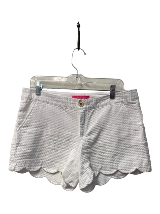 Lilly Pulitzer Size 8 White Cotton High Waist Scallop Hem Zip Fly Shorts White / 8