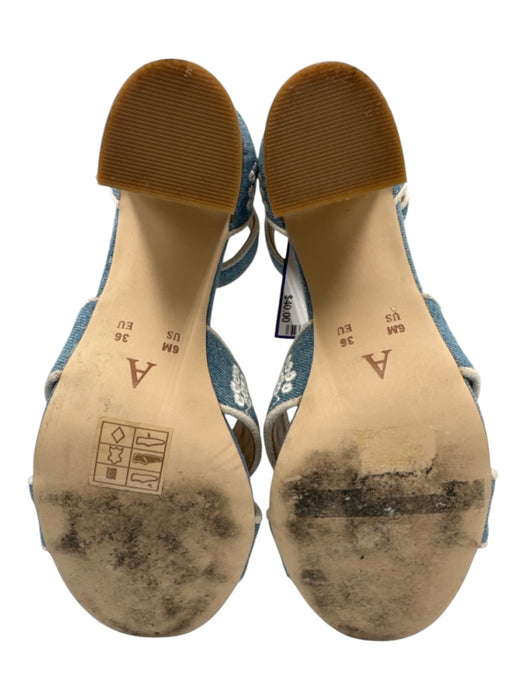 Anthropologie Shoe Size 6 Blue & White Fabric Embroidered Flowers Sandals Blue & White / 6