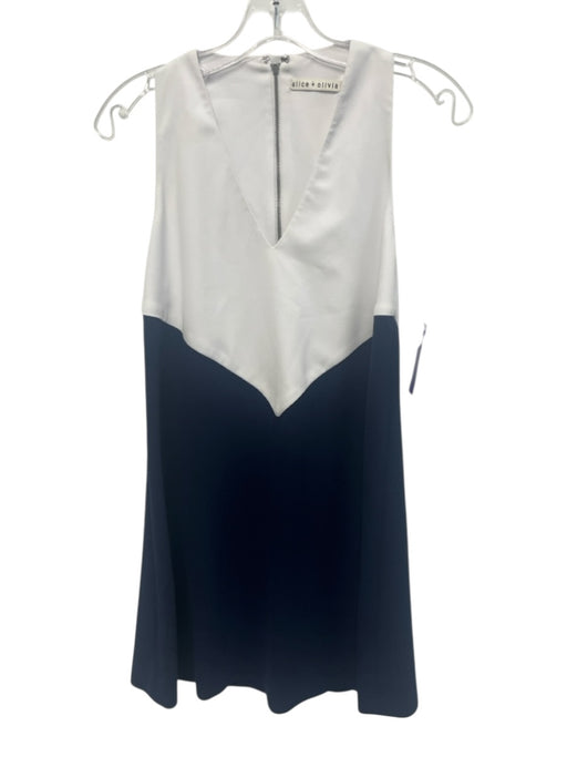 Alice & Olivia Size XS White & Navy Blue Polyester Colorblock V Neck Dress White & Navy Blue / XS