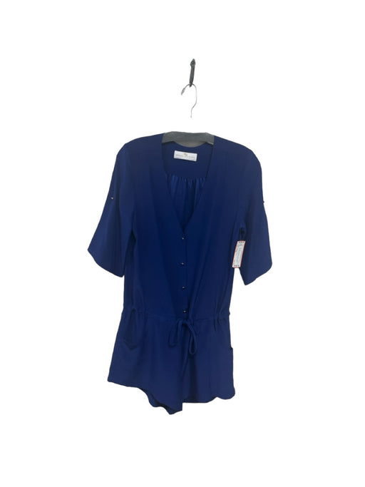 Amanda Uprichard Size P/XS Blue Silk Half Sleeve Button Down V Neck Romper Blue / P/XS