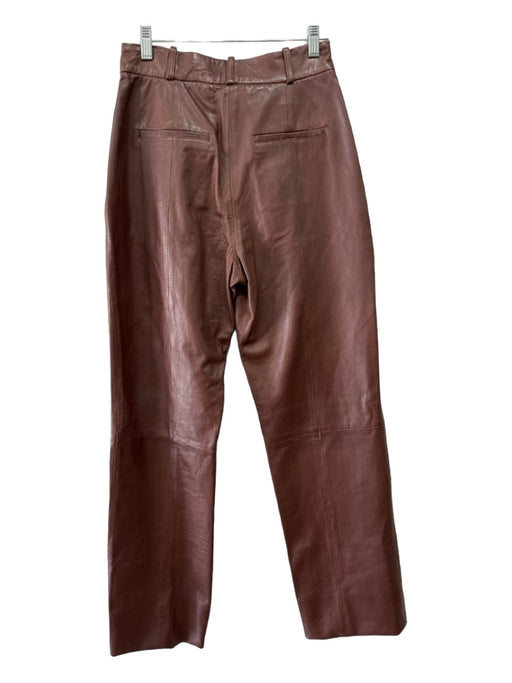 Lamarque Size 0 Brown Leather Zip Fly Pleated Pockets Pants Brown / 0