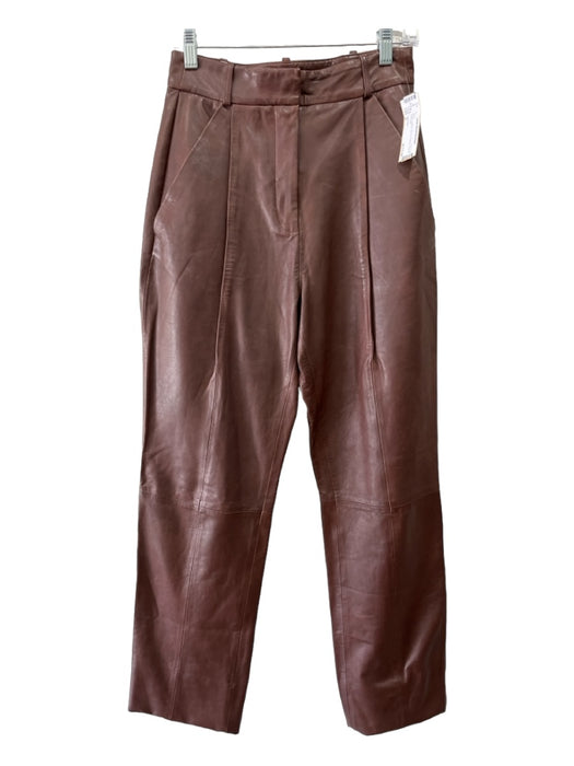 Lamarque Size 0 Brown Leather Zip Fly Pleated Pockets Pants Brown / 0