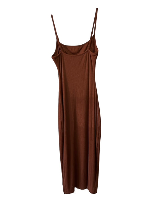 Super Down Size XS Brown Rayon Ribbed Slit Spaghetti Strap Dress Brown / XS