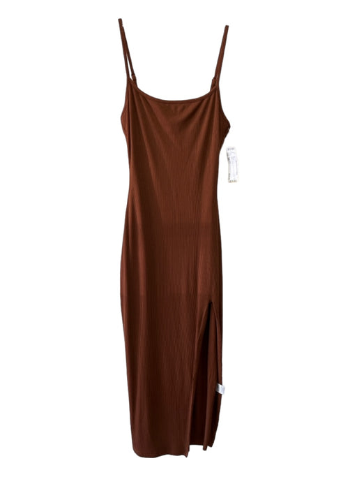 Super Down Size XS Brown Rayon Ribbed Slit Spaghetti Strap Dress Brown / XS
