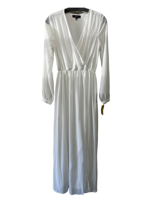 Lulus Size XS White Polyester V Neck Slit Long Sheer Sleeve Dress White / XS