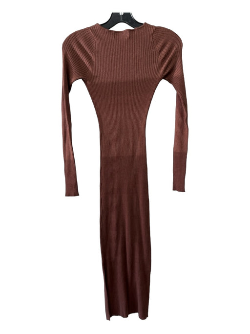 L'Academie Size S Brown Nylon Blend Ribbed Scoop Neck Long Sleeve Dress Brown / S
