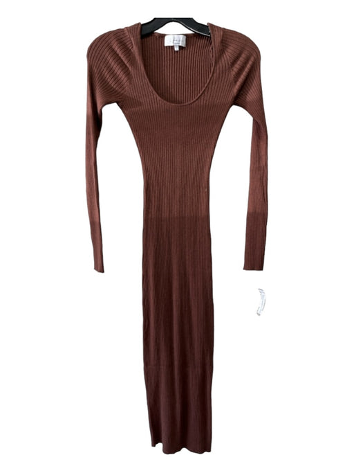 L'Academie Size S Brown Nylon Blend Ribbed Scoop Neck Long Sleeve Dress Brown / S