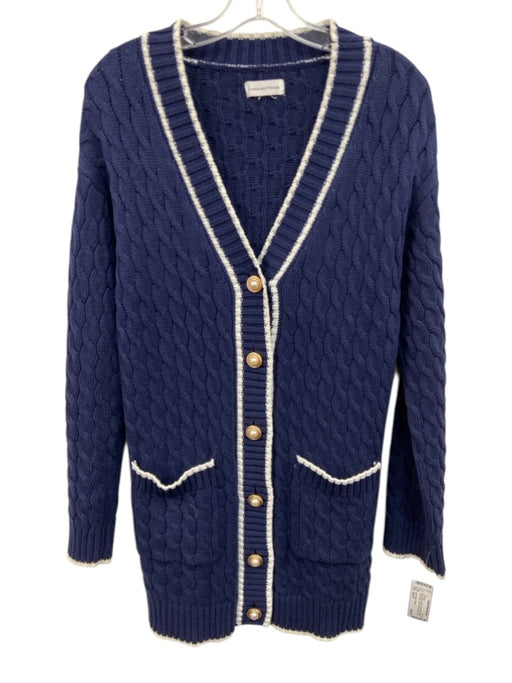 Lovers and Friends Size Est S Navy Blue & White Cotton Blend Cable Knit Cardigan Navy Blue & White / Est S