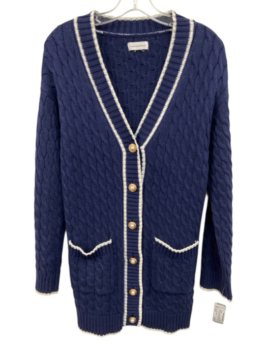 Lovers and Friends Size Est S Navy Blue & White Cotton Blend Cable Knit Cardigan Navy Blue & White / Est S