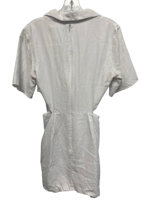 Zara Size S White Viscose Blend Collar V Neck Back Zip Open Side Dress White / S