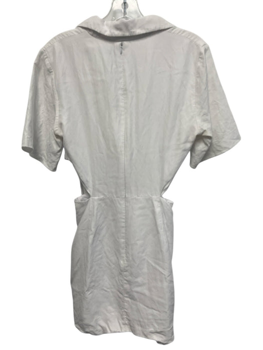 Zara Size S White Viscose Blend Collar V Neck Back Zip Open Side Dress White / S