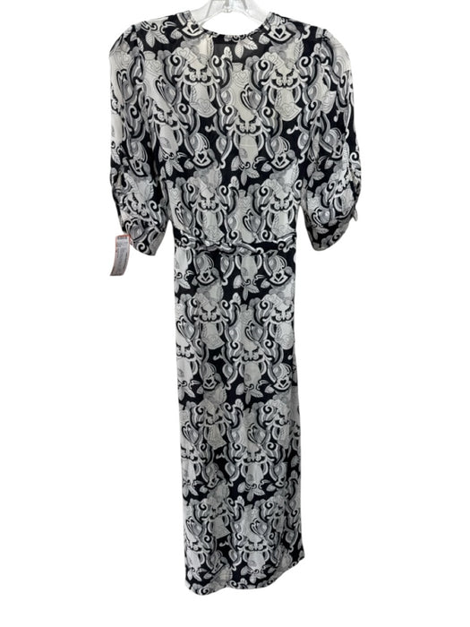 See By Chloe Size 34 Black & White Viscose & Silk V Neck Hearts & Abstract Dress Black & White / 34
