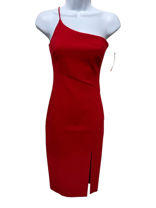 Likely Size 00 Red Polyester Blend One Shoulder Solid Side Slit Midi Dress Red / 00
