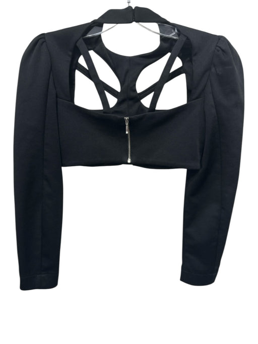 PatBo Size 0 Black Long Sleeve Cut Out Back Zip Cropped Top Black / 0