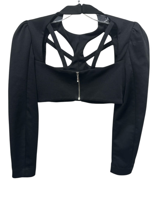 PatBo Size 0 Black Long Sleeve Cut Out Back Zip Cropped Top Black / 0