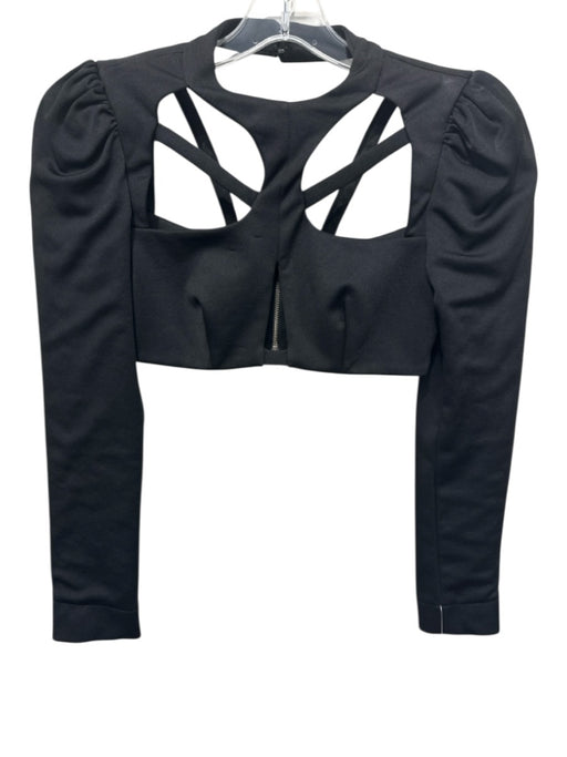 PatBo Size 0 Black Long Sleeve Cut Out Back Zip Cropped Top Black / 0