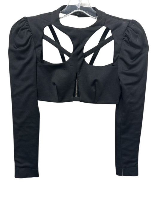 PatBo Size 0 Black Long Sleeve Cut Out Back Zip Cropped Top Black / 0