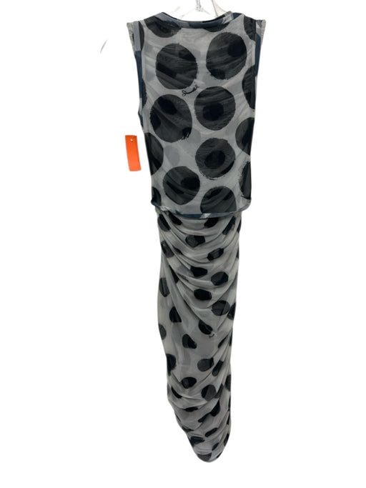 Simon Miller Size XS Black & White Mesh Sleeveless Polka Dot Rouched Midi Dress Black & White / XS