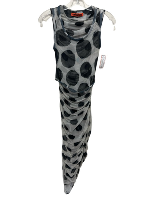 Simon Miller Size XS Black & White Mesh Sleeveless Polka Dot Rouched Midi Dress Black & White / XS