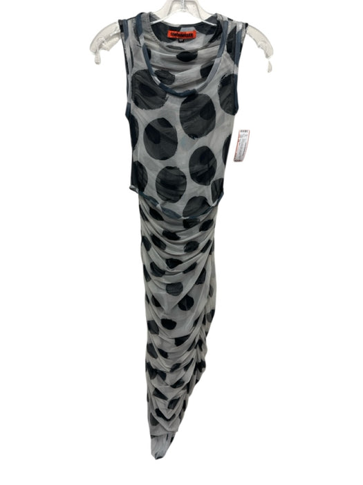 Simon Miller Size XS Black & White Mesh Sleeveless Polka Dot Rouched Midi Dress Black & White / XS