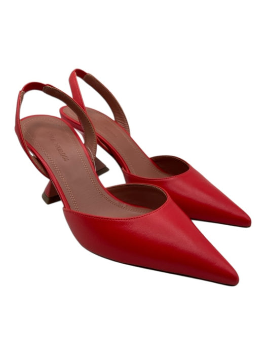 Amina Muaddi Shoe Size 36.5 Red Leather Pointed Toe Solid Kitten Heel Pumps Red / 36.5