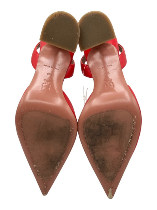 Amina Muaddi Shoe Size 36.5 Red Leather Pointed Toe Solid Kitten Heel Pumps Red / 36.5
