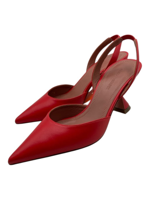 Amina Muaddi Shoe Size 36.5 Red Leather Pointed Toe Solid Kitten Heel Pumps Red / 36.5
