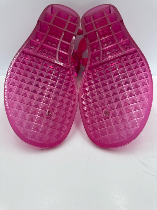 Valentino Shoe Size 38 Pink PVC Wedge Rock Studs Ankle Wrap Thong Sandals