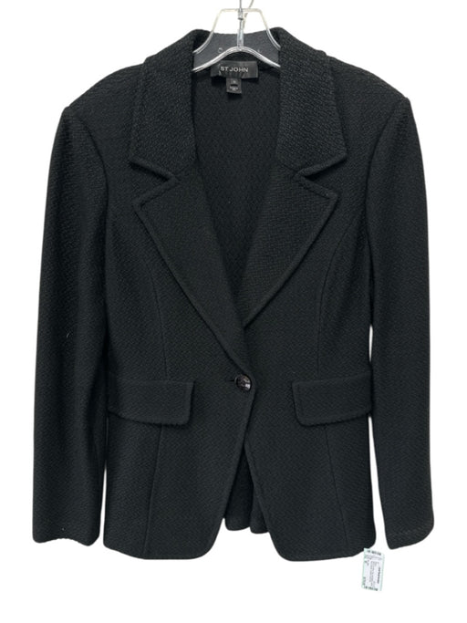 St. John Size 10 Black No Fabric Tag One Button Lapels Faux Pockets Blazer Black / 10