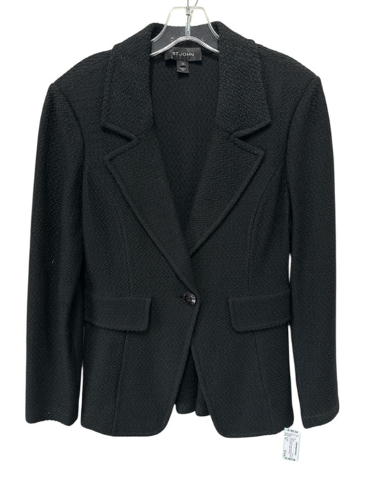 St. John Size 10 Black No Fabric Tag One Button Lapels Faux Pockets Blazer Black / 10