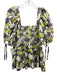 Ted Baker Size 4 Green & Multi Cotton Blend Mini Square Neck Puff Sleeve Dress Green & Multi / 4