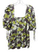 Ted Baker Size 4 Green & Multi Cotton Blend Mini Square Neck Puff Sleeve Dress Green & Multi / 4