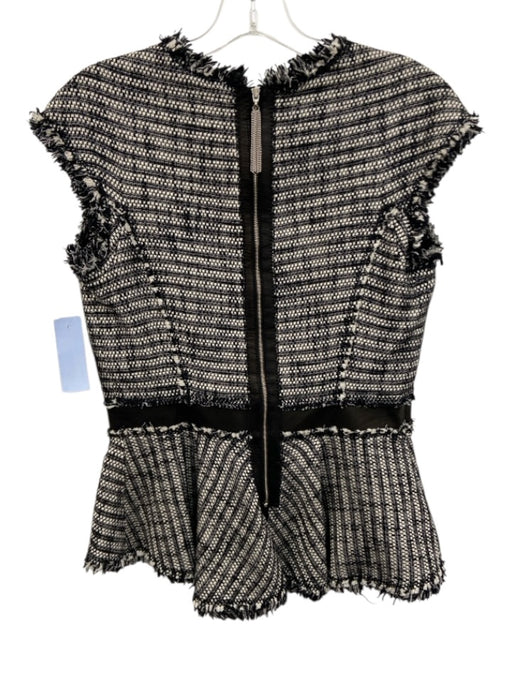Rebecca Taylor Size 10 Black & White Cotton & Viscose Short Sleeve Tweed Top Black & White / 10