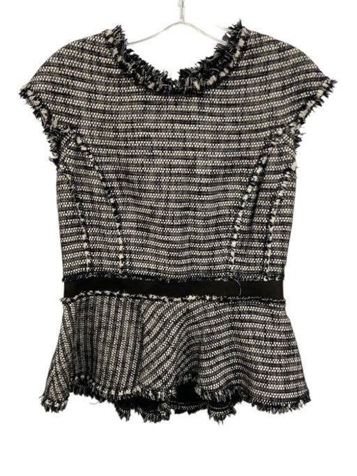 Rebecca Taylor Size 10 Black & White Cotton & Viscose Short Sleeve Tweed Top Black & White / 10