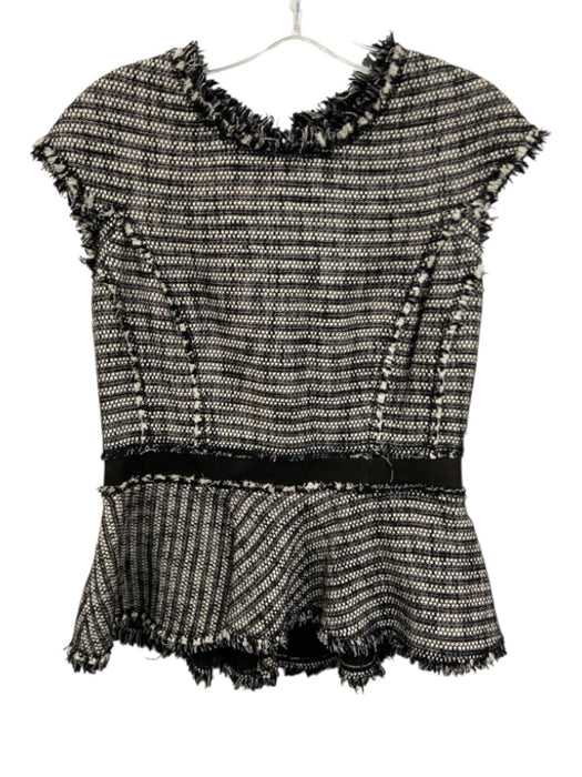 Rebecca Taylor Size 10 Black & White Cotton & Viscose Short Sleeve Tweed Top Black & White / 10