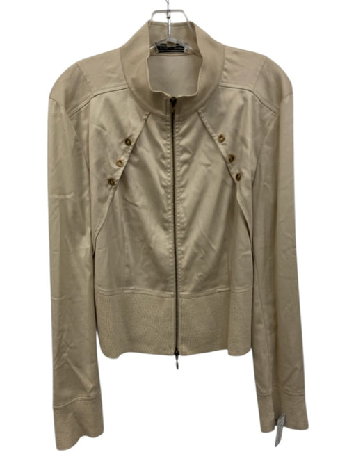 St. John Sport Size M Beige Cotton & Polyester Gold Grommet Zip Front Jacket Beige / M
