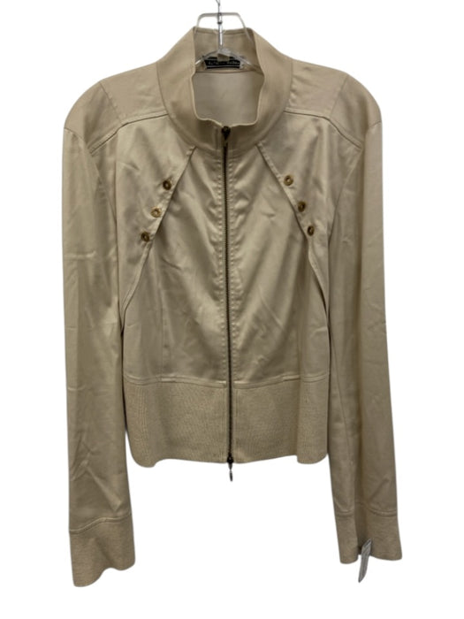 St. John Sport Size M Beige Cotton & Polyester Gold Grommet Zip Front Jacket Beige / M