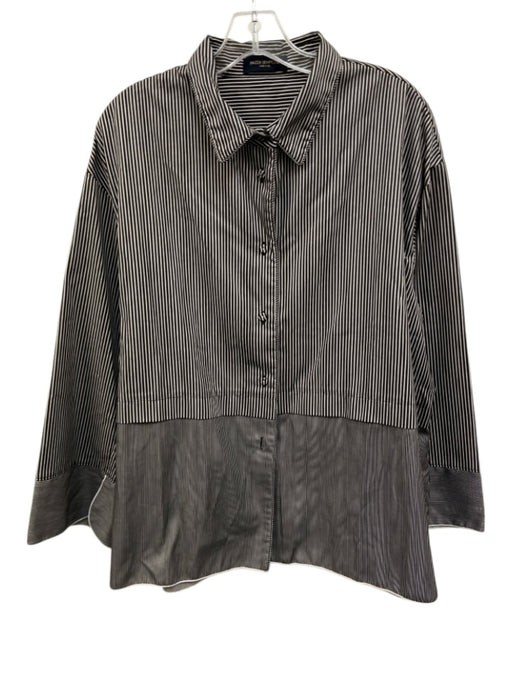Piazza Sempione Size 48 Black & White Cotton Long Sleeve Vertical Stripes Top Black & White / 48