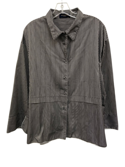 Piazza Sempione Size 48 Black & White Cotton Long Sleeve Vertical Stripes Top Black & White / 48