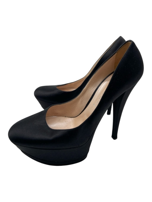 Casadei Shoe Size 10 Black Satin Almond Toe Platform Pumps Black / 10