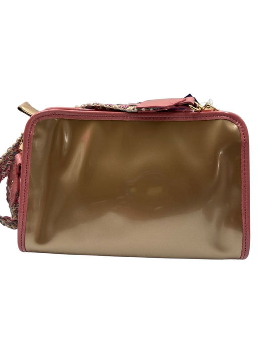 Kelly Wynne Gold, Pink, Blue Rubber Woven Strap Metallic Zip Top Shoulder Bag Gold, Pink, Blue / S